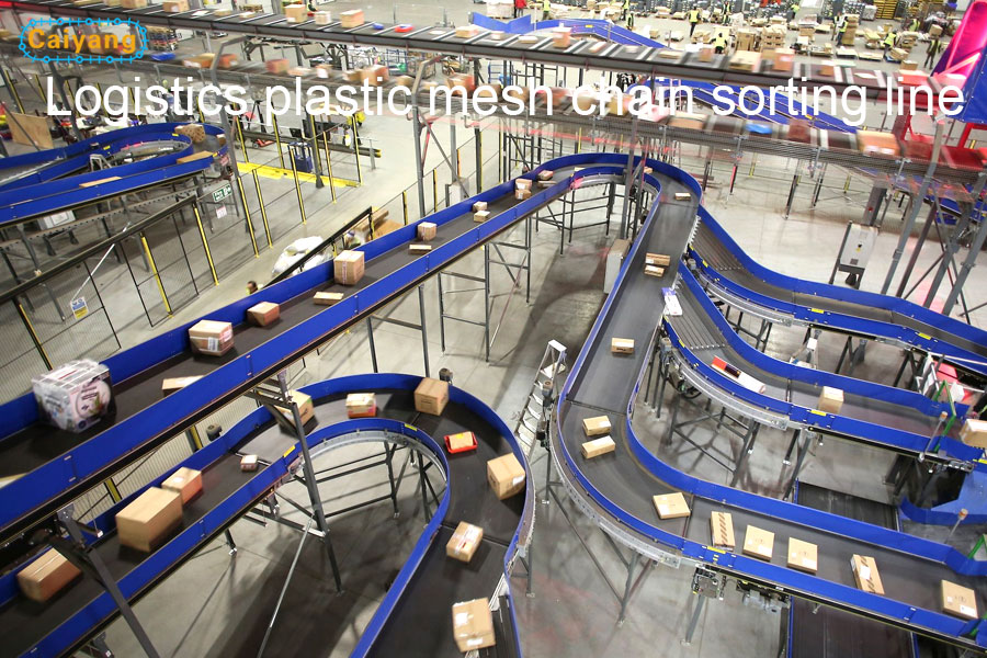 logistics plastic mesh chain sorting line