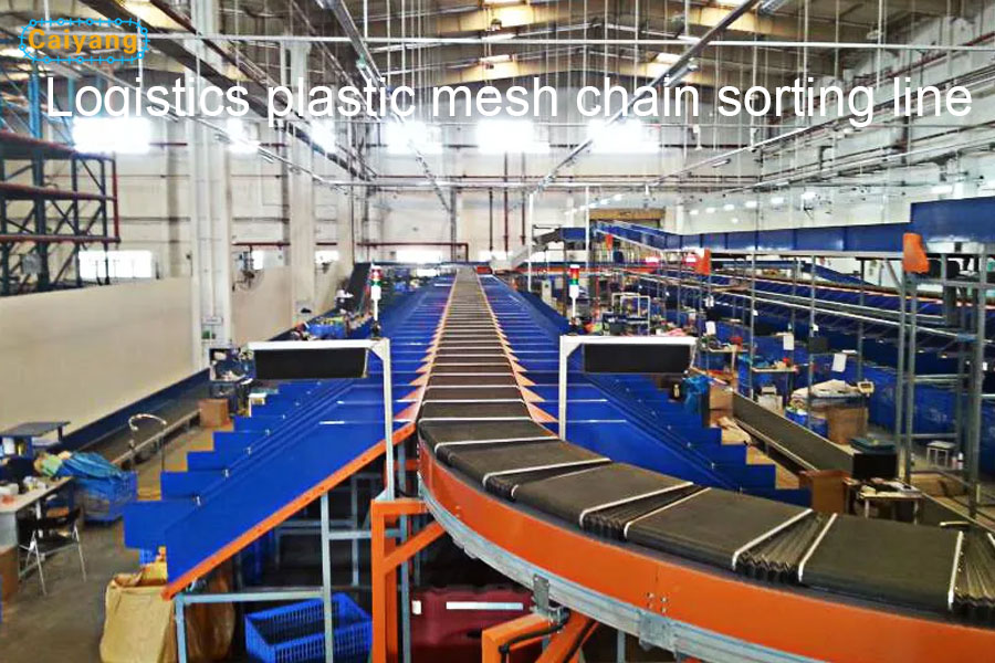 logistics plastic mesh chain sorting line